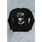 Kendim Seçtim Atatürk Çanakkale Silüet Tipografi Mustafa Kemal Cumhuriyet Uzun Kollu Tişört Baskılı T-Shirt - 001-Siyah - 2XL