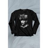 Kendim Seçtim Atatürk Çanakkale Silüet Tipografi Mustafa Kemal Cumhuriyet Uzun Kollu Tişört Baskılı T-Shirt - 001-Siyah - XL