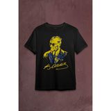 Kendim Seçtim Atatürk Sarı Lacivert Baskılı Tişört T-Shirt - XL - Siyah