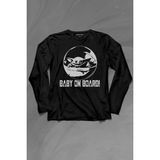 Kendim Seçtim Baby On Board Yoda Star Wars Bebek Mandalorian Jedi Uzun Kollu Tişört Baskılı T-Shirt - 001-Siyah