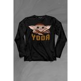Kendim Seçtim Baby On Board Yoda Star Wars Kahverengi Bebek Mandalorian Uzun Kollu Tişört Baskılı T-Shirt - 001-Siyah