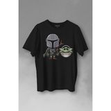 Kendim Seçtim Baby Yoda Mando Figür The Mandalorian Bebek Yoda Star Wars Baskılı Tişört T-Shirt - Siyah