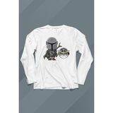 Kendim Seçtim Baby Yoda Mando Figür The Mandalorian Bebek Yoda Star Wars Uzun Kollu Tişört - 001-Beyaz