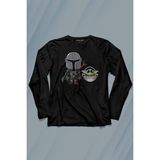 Kendim Seçtim Baby Yoda Mando Figür The Mandalorian Bebek Yoda Star Wars Uzun Kollu Tişört Baskılı T-Shirt - 001-Siyah - XL