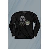 Kendim Seçtim Baby Yoda Mando Figür The Mandalorian Bebek Yoda Star Wars Uzun Kollu Tişört Baskılı T-Shirt - 001-Siyah