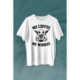 Kendim Seçtim Baby Yoda No Starbucks Coffee No Workee Star Wars Mandalorian Kahve Baskılı Tişört T-Shirt - Siyah