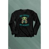 Kendim Seçtim Baby Yoda No Starbucks Coffee No Workee Star Wars Mandalorian Uzun Kollu Tişört Baskılı T-Shirt - 001-Siyah - 2XL