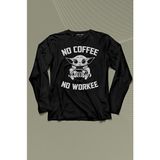 Kendim Seçtim Baby Yoda No Starbucks Coffee No Workee Star Wars Mandalorian Uzun Kollu Tişört Baskılı T-Shirt - 001-Siyah - XL