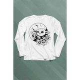 Kendim Seçtim Baby Yoda Star Wars Mandalorian Ay Hilal Silüeti Uzun Kollu Tişört - 001-Beyaz - 2XL
