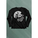 Kendim Seçtim Baby Yoda Star Wars Mandalorian Ay Hilal Silüeti Uzun Kollu Tişört Baskılı T-Shirt - 001-Siyah - XS