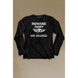 Kendim Seçtim Baby Yoda Star Wars Mandalorian Beware Baby On Board Uzun Kollu Tişört Baskılı T-Shirt - 001-Siyah - 2XL