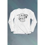 Kendim Seçtim Baby Yoda Star Wars Mandalorian Silüeti Uzun Kollu Tişört - 001-Beyaz - XL