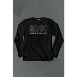 Kendim Seçtim Back In Black Ac Dc Alternatif Doğru Akım Tesla Uzun Kollu Tişört Baskılı T-Shirt - 001-Siyah