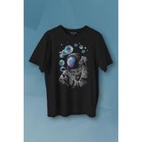 Kendim Seçtim Baloncuk Köpük Tabancası Uzayda Astronot Cosmos Balon Baskılı Tişört Unisex T-Shirt10 - XL - Siyah