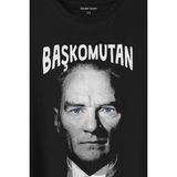Kendim Seçtim Başkomutan Atatürk Mavi Gözlü Gazi Reis Baş Komutan Baskılı Tişört T-Shirt - Siyah