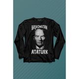 Kendim Seçtim Başkomutan Atatürk Mavi Gözlü Gazi Reis Baş Komutan Uzun Kollu Tişört Baskılı T-Shirt - 001-Siyah - XL