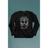 Kendim Seçtim Batman Joker Typograpyh Tipografik Silüet Uzun Kollu Tişört Baskılı T-Shirt - 001-Siyah - XS
