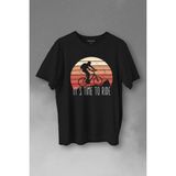 Kendim Seçtim Bisiklet Mountain Bike Time To Ride Outdoor Gezgin Travel Baskılı Tişört T-Shirt - Siyah - XS