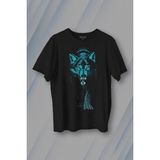 Kendim Seçtim Bozkurt Kurt Kafası Wolf Mavi Bozkurt Baskılı Tişört T-Shirt - Siyah - XL