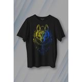 Kendim Seçtim Bozkurt Kurt Kafası Wolf Sarı Lacivert Baskılı Tişört T-Shirt - Siyah - XL