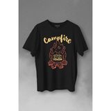 Kendim Seçtim Camping Fire Kamp Ateşi Outdoor Travel Gezgin Baskılı Tişört T-Shirt - Siyah - XS