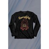 Kendim Seçtim Camping Fire Kamp Ateşi Outdoor Travel Gezgin Uzun Kollu Tişört Baskılı T-Shirt - 001-Siyah