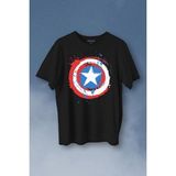Kendim Seçtim Captain America Kaptan Amerika Kalkan Logo Baskılı Tişört T-Shirt - Siyah