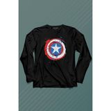 Kendim Seçtim Captain America Kaptan Amerika Kalkan Logo Uzun Kollu Tişört Baskılı T-Shirt - 001-Siyah