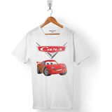 Kendim Seçtim Cars Şimşek Mcqeen Arabalar Logo Erkek Tişört - Beyaz - Renkli