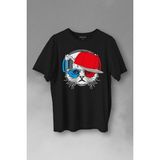 Kendim Seçtim Cat Glasses Gözlüklü Bordo Mavi Spor Trabzon Kedi Baskılı Tişört T-Shirt - Siyah