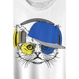 Kendim Seçtim Cat Glasses Gözlüklü Sarı Lacivert Fenerbahçe Kedi Baskılı Tişört T-Shirt Beyaz - XS - 63A-Beyaz