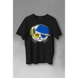 Kendim Seçtim Cat Glasses Gözlüklü Sarı Lacivert Fenerbahçe Kedi Baskılı Tişört T-Shirt - XL - Siyah