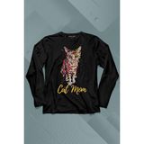 Kendim Seçtim Cat Mom Kedi Mother Annesi Sevimli Masum Renkli Kedi Çizim Silüeti Uzun Kollu Tişört Baskılı T-Shirt - 001-Siyah - XL