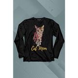 Kendim Seçtim Cat Mom Kedi Mother Annesi Sevimli Masum Renkli Kedi Çizim Silüeti Uzun Kollu Tişört Baskılı T-Shirt - 001-Siyah