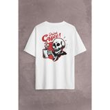 Kendim Seçtim Drink Coffee Skull Kahve Funny Eğlence Sırt Ön Baskılı Oversize Tişört T-Shirt - Beyaz - XL
