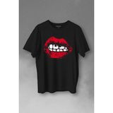 Kendim Seçtim Dudaklar Piercing Kadın Ağzı Baskılı Tişört T-Shirt - XL - Siyah