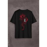 Kendim Seçtim Ejder Dragon Uzak Doğu Japanese Drake Japonca Sırt Ön Baskılı Oversize Tişört T-Shirt - Siyah - 2XL