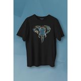 Kendim Seçtim Elephant Animal Belgesel Doğa Çizim Renkli Fil Silüeti Baskılı Siyah Unisex T-Shirt