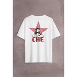 Kendim Seçtim Ernosto Che Guevara Red Star Kırımızı Yıldız Sırt Ön Baskılı Oversize Tişört T-Shirt - Beyaz - 2XL