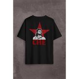 Kendim Seçtim Ernosto Che Guevara Red Star Kırımızı Yıldız Sırt Ön Baskılı Oversize Tişört T-Shirt - Siyah