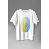 Kendim Seçtim Fenerbahçe Sarı Lacivert Parmak Izi Baskılı Tişört T-Shirt Beyaz - XL - 63A-Beyaz
