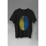 Kendim Seçtim Fenerbahçe Sarı Lacivert Parmak Izi Baskılı Tişört T-Shirt - Siyah