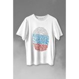 Kendim Seçtim Fransa Bayrağı Damgası Parmak Izi Baskılı Tişört T-Shirt Beyaz - XS - 63A-Beyaz