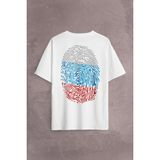 Kendim Seçtim Fransa Bayrağı Damgası Parmak Izi Sırt Ön Baskılı Oversize Tişört T-Shirt - Beyaz - 2XL