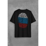 Kendim Seçtim Fransa Bayrağı Damgası Parmak Izi Sırt Ön Baskılı Oversize Tişört T-Shirt - Siyah