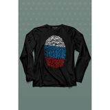 Kendim Seçtim Fransa Bayrağı Damgası Parmak Izi Uzun Kollu Tişört Baskılı T-Shirt - 001-Siyah