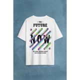 Kendim Seçtim Future Is Now Colorful Gelecek Şimdi Renkli Desen Yazı Sırt Baskılı Oversize Tişört T-Shirt - Beyaz - 2XL