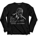 Kendim Seçtim Gazi Mustafa Kemal Atatürk 1881 10 Kasım 1938 5 Uzun Kollu Tişört - XS - 001-Siyah
