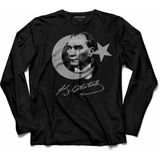 Kendim Seçtim Gazi Mustafa Kemal Atatürk Ürk Bayrağı Uzun Kollu Tişört - XL - Siyah