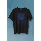 Kendim Seçtim Gece Vahşi Ormada Bozkurt Bordo Maviz Gözlü Kurt Wolf Baskılı Tişört Unisex T-Shirt10 - Siyah